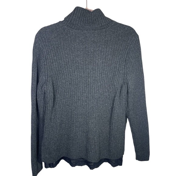Garnet Hill Womens M  Gray  Wool Turtle Neck Pullover Side Buttons Lace Trim‎ - Picture 2 of 14